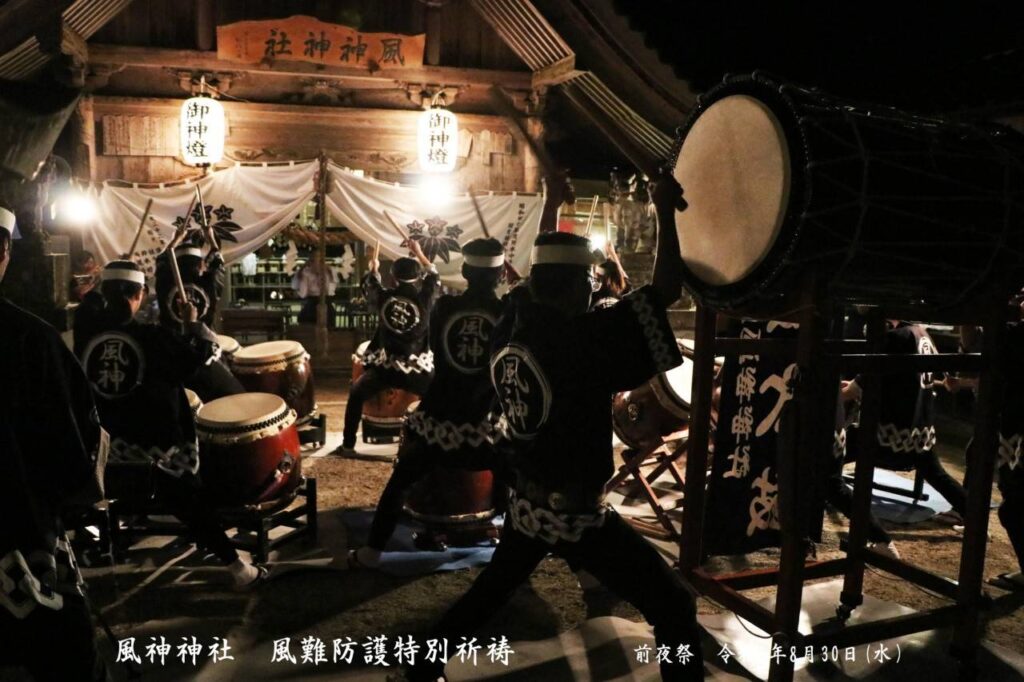例大祭での阿木太鼓奉納の様子